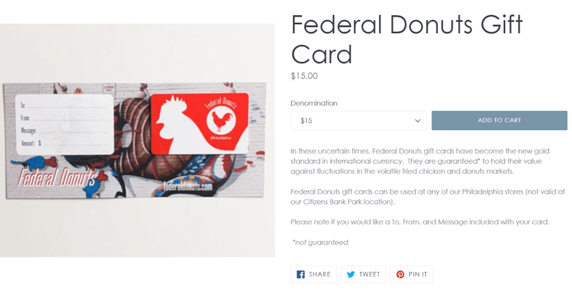 Federal Donuts gift card example.