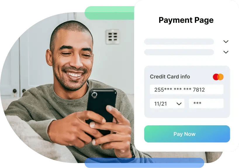 Man using a hosted payment page on his mobile phone