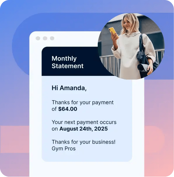 Happy woman reviewing her monthly statement on her mobile phone