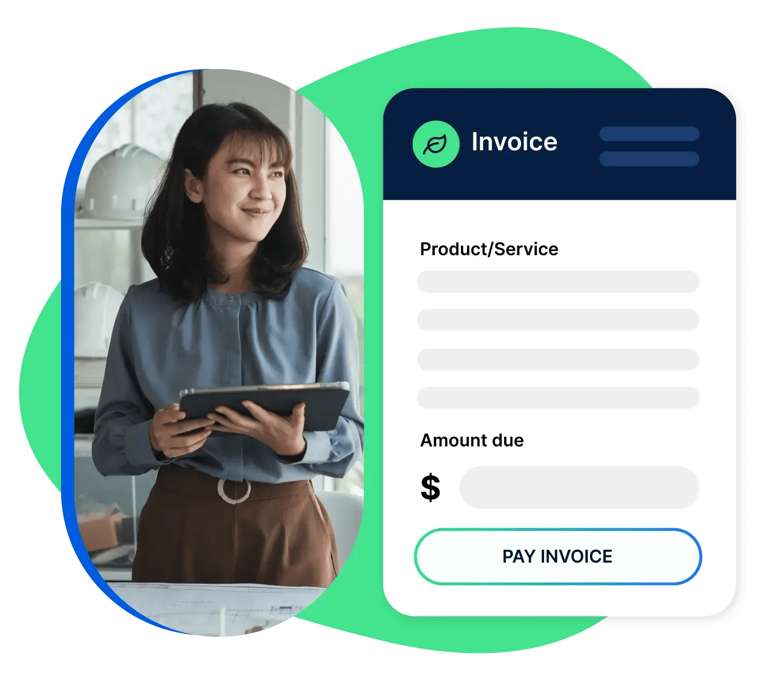 Woman reviewing her invoice on a tablet using online invoicing software