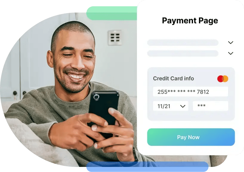 Man using a hosted payment page on his mobile phone