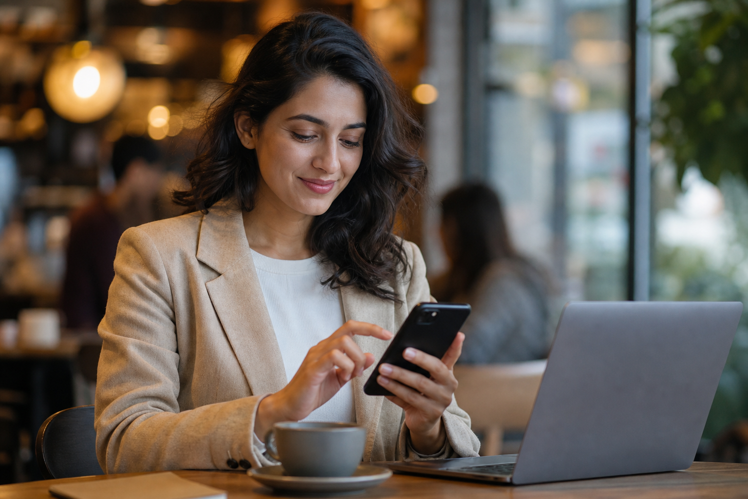 Person Paying With Smartphone At Counter