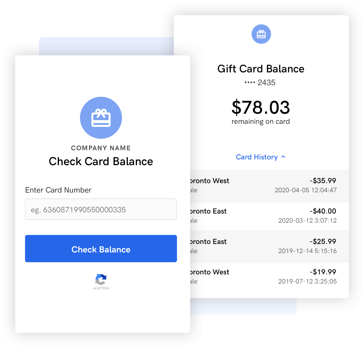 Branded check your card balance page