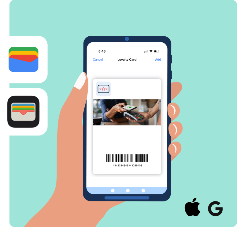 Exemple de carte de programme de fidélité électronique que les clients des membres Paystone Loyalty peuvent conserver dans leurs portefeuilles mobiles Apple et Google.
