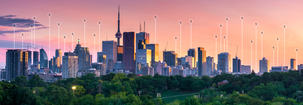 Toronto, Ontario skyline during a sunset Toronto, Ontario skyline during a sunset