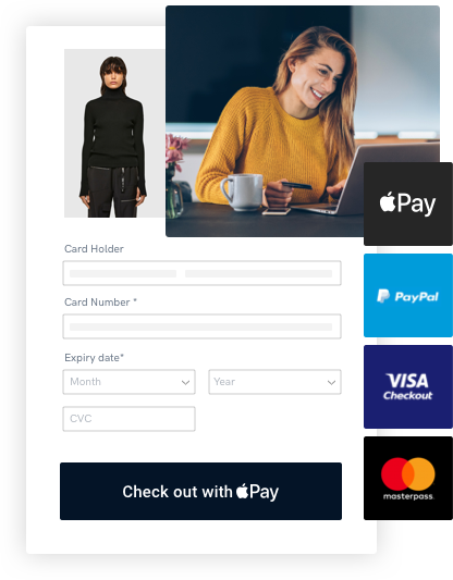 Woman processing credit card transaction on an online payment gateway