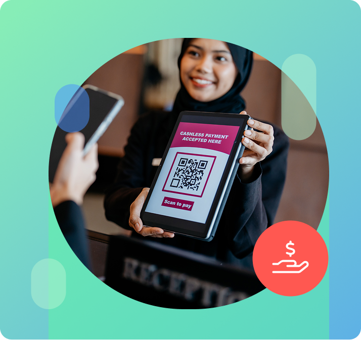 Businessowner accepting payment through QR code on a tablet