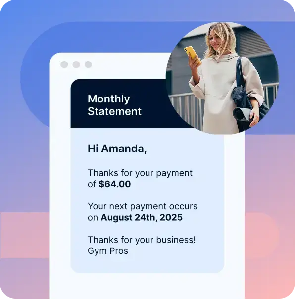 Happy woman reviewing her monthly statement on her mobile phone