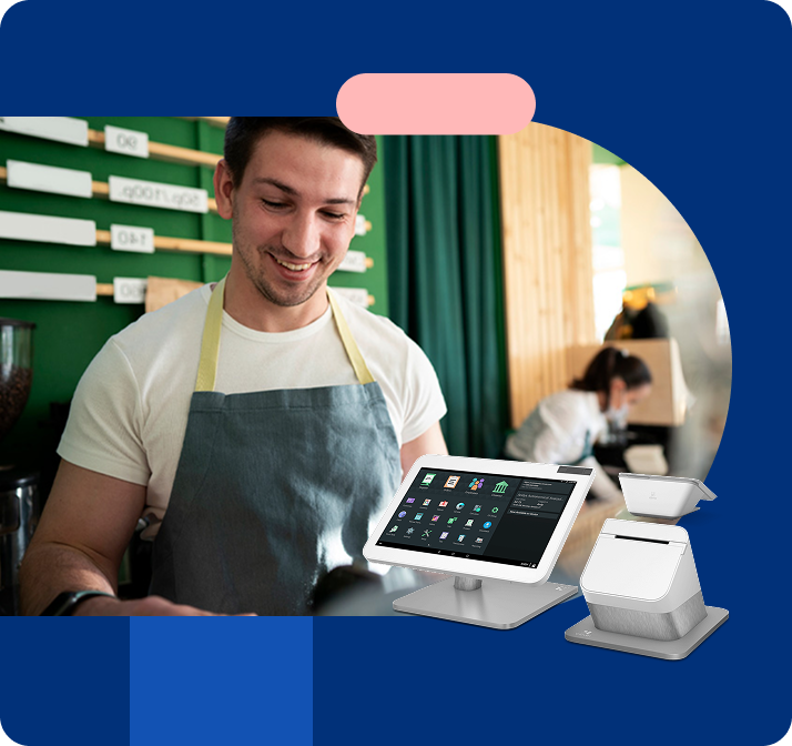Happy restaurant owner using the Clover Station Duo POS machine