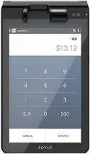 Product image of the Newland N910 Poynt C Smart Terminal, front-right view showing apps and debit machine interface