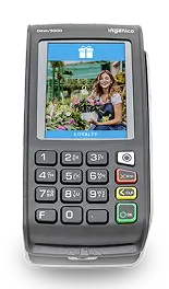 Product image of Desk/5000 Countertop Terminal, front-right view showing apps and debit machine interface