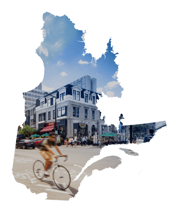 Map of Quebec overlaid with a Montreal street corner Map of Quebec overlaid with a Montreal street corner