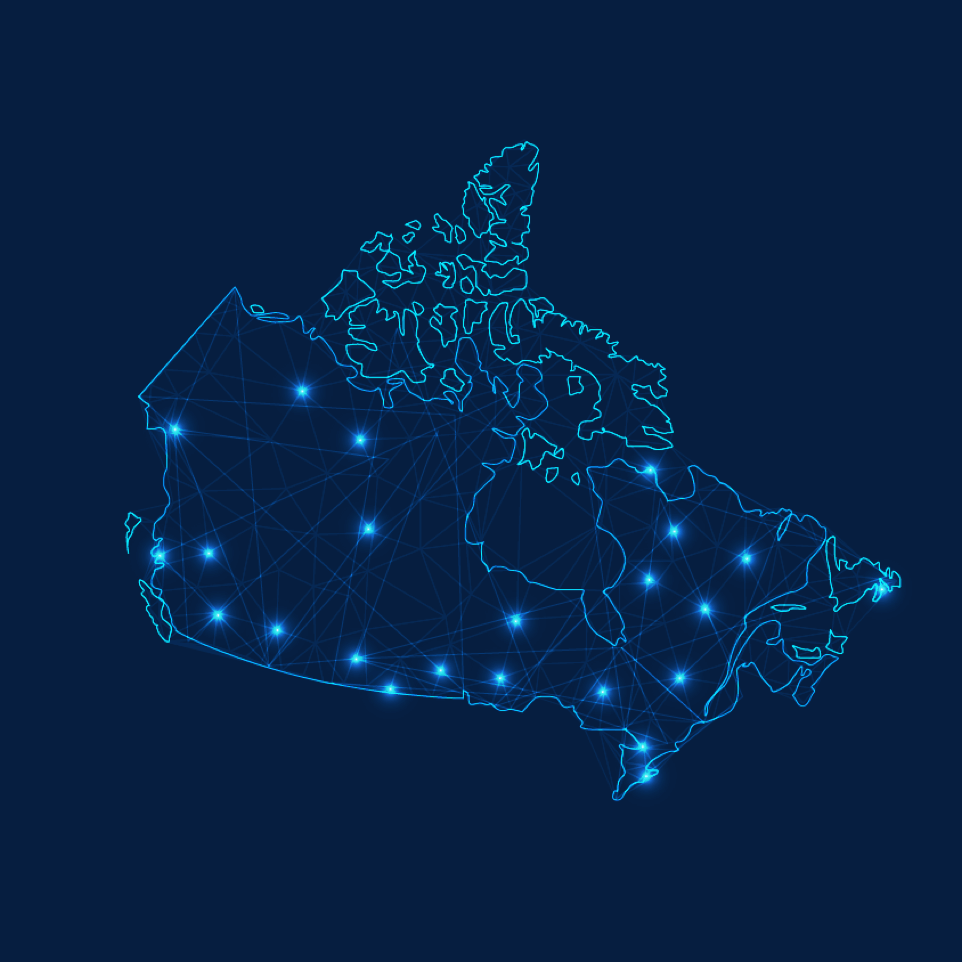 Map of Canada representing accepting remote payments from anywhere in the country